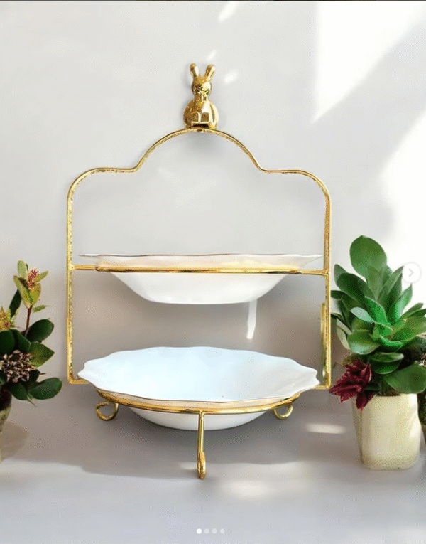 Elegant Two-Tier Bunny Cake Stand with Bowls