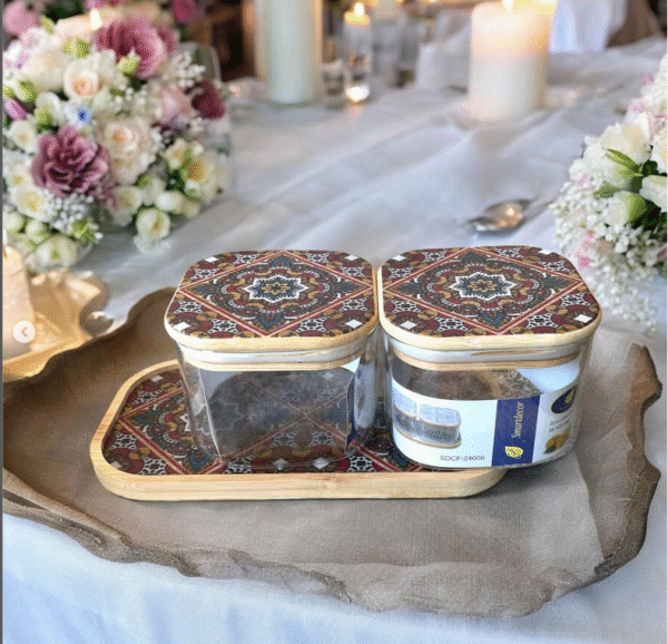 Decorative Wooden Glass Jar Set with Tray